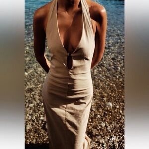 ZARA Stretch Halter Dress in Camel